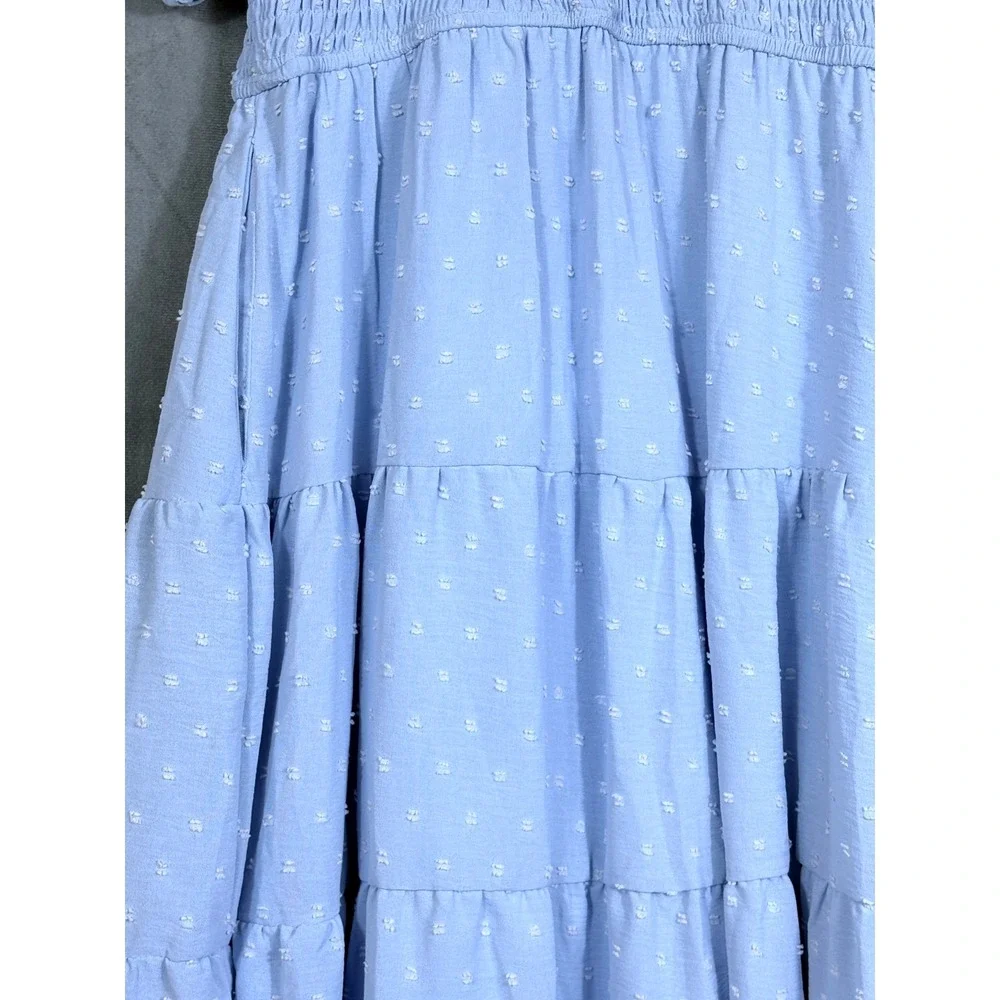 Womens Maxi Dress Blue Smocked Puff Sleeves Tiered Dress Cottagecore S NWT - Picture 13 of 16